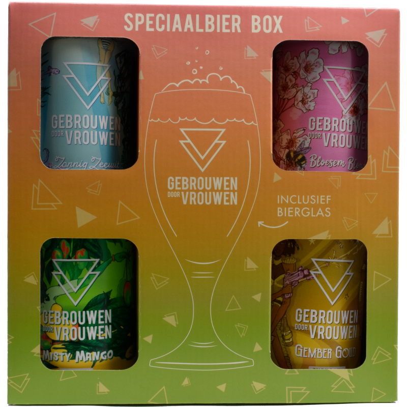 - Gebrouwen Door Vrouwen Bierpakket 4xBlik & Glasl