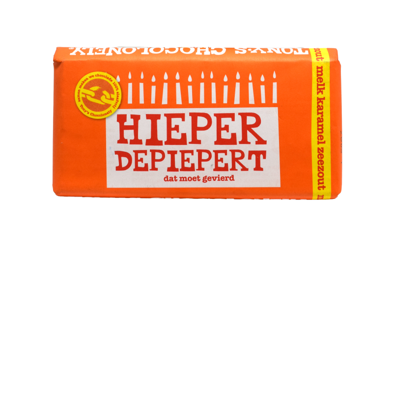 - Tony''s Chocolonely - Hieperdepiepert Melk Karamel Zeezout chocolade reep 180g
