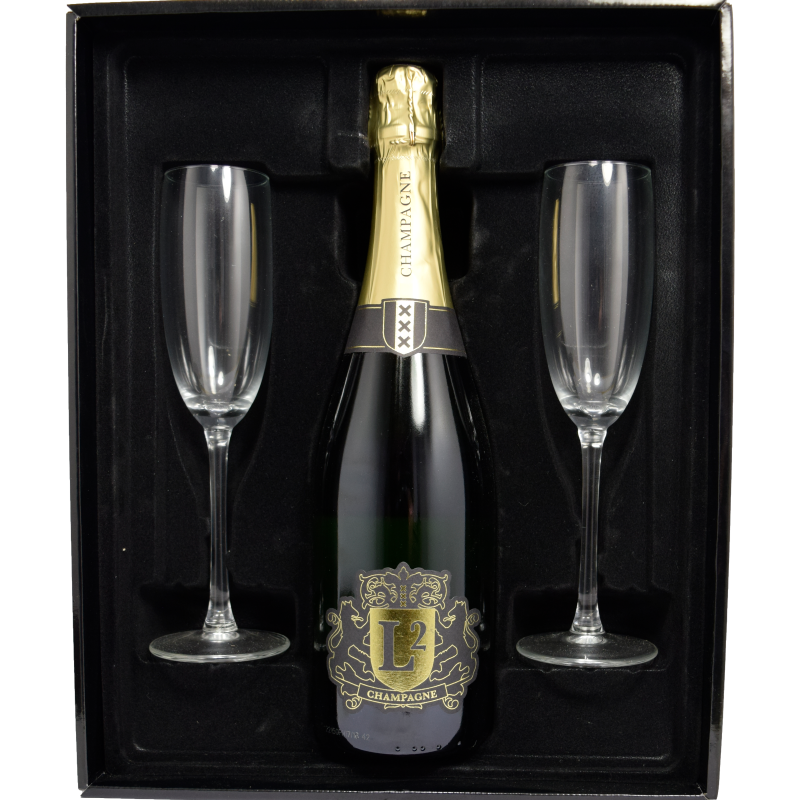 - L2 Champagne - Geschenkset Extra Brut 75cl + 2glz
