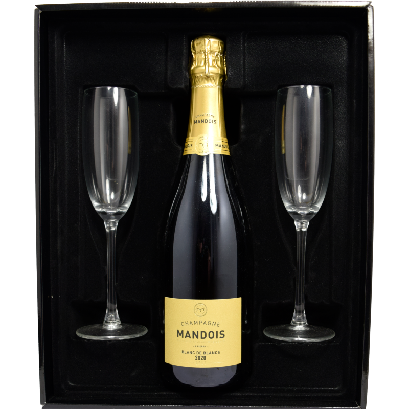 - Mandois Champagne - Geschenkset Blanc De Blancs 2020 + 2 Glz 12,5 %