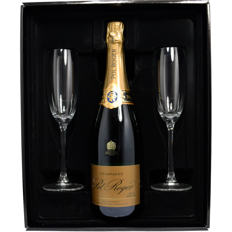 - Pol Roger - Geschenkset Rich Demi-Sec Champagne 75cl 12,5 % + 2 Glz