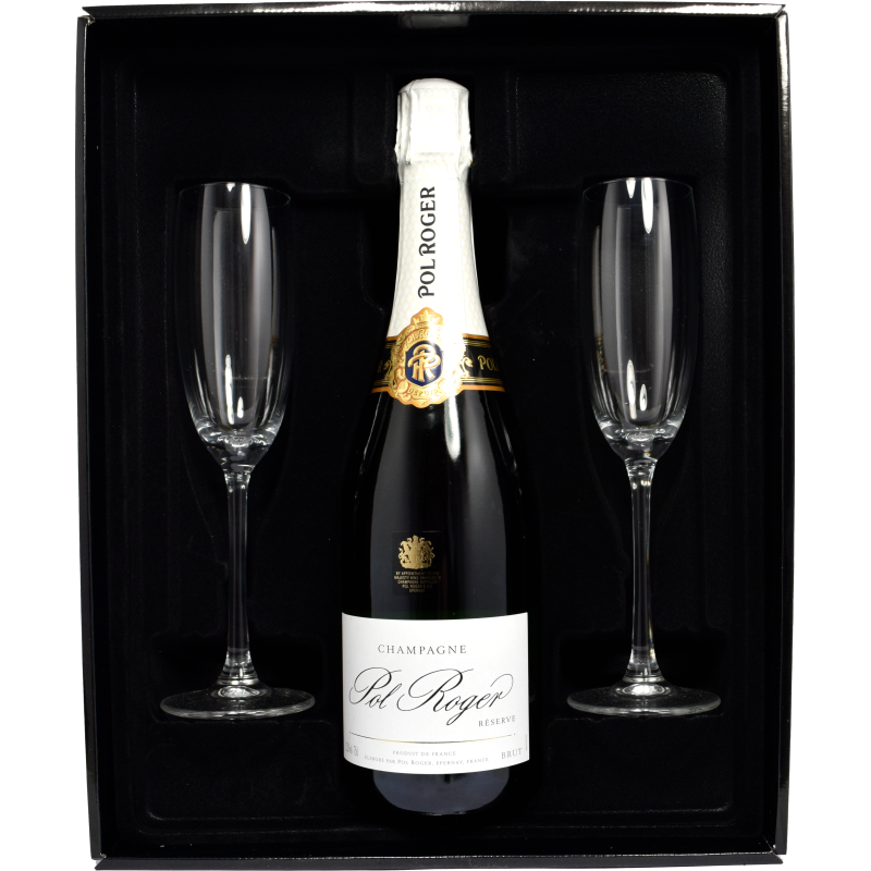 - Pol Roger - Geschenkset Reserve Brut Champagne 75cl 12,5 % + 2 Glz