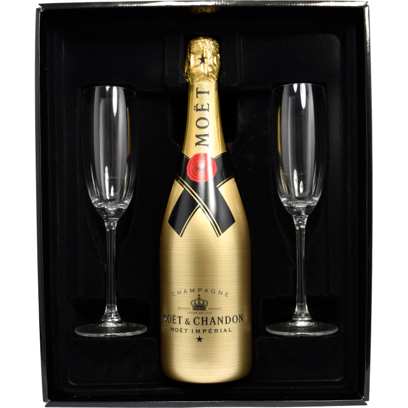 - Moët&Chandon - Geschenkset Golden Sleeve 75cl + 2 Glz
