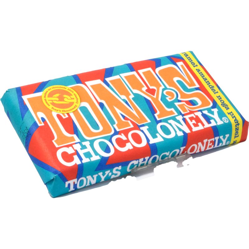 - Tony''s Chocolonely - Melk Karamel Amandel Noga Pretzel Zeezout Chocolade Reep 180g