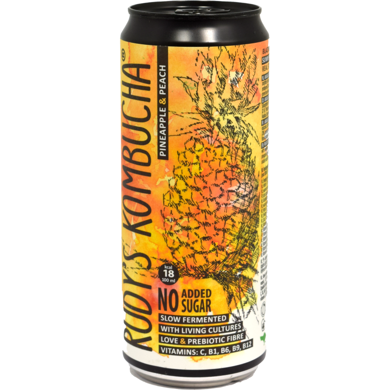 - Rudy''s Kombucha - Pineapple & Peach Blik 330ml