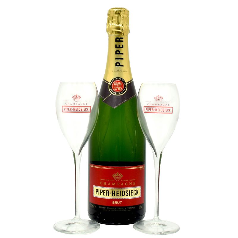 - Piper-Heidsieck Champagne - Giftbag Brut + 2 Glazen