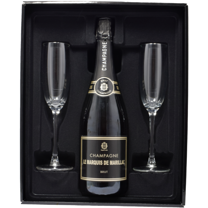 - Le Marquis De Marillac Brut Champagne Geschenkset + 2 glz