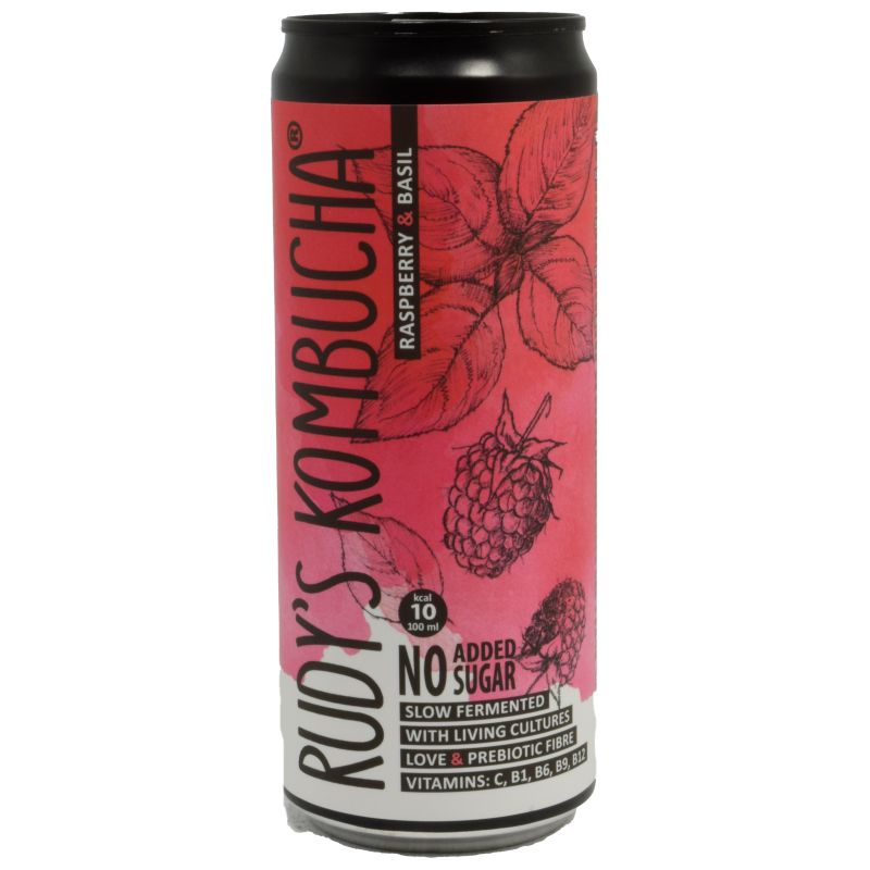 - Rudy''s - Kombucha Raspberry Basil 0%alc Blik 330ml