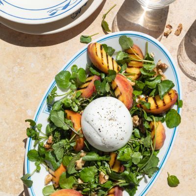 Perzik salade met burrata en balsamicodressing